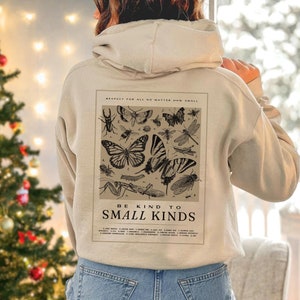 Be Kind Bug Hoodie Entomology Pollinators Insects Sweatshirt Butterfly Moth Beetle Linocut Empathy Sweater Naturecore Alt Light Academia Top