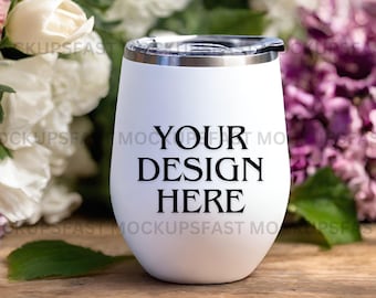 12 Oz Insulated Spring Wine Tumbler Mockup | Premium Spring Design | Customizable in JPG, PNG, PSD & Canva for Creative Projects