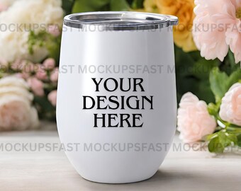 12 Oz Insulated Spring Wine Tumbler Mockup | Premium Spring Design | Customizable in JPG, PNG, PSD & Canva for Creative Projects