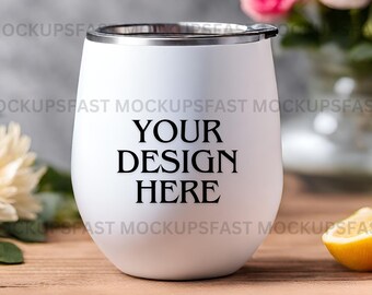 12 Oz Insulated Spring Wine Tumbler Mockup | Premium Spring Design | Customizable in JPG, PNG, PSD & Canva for Creative Projects
