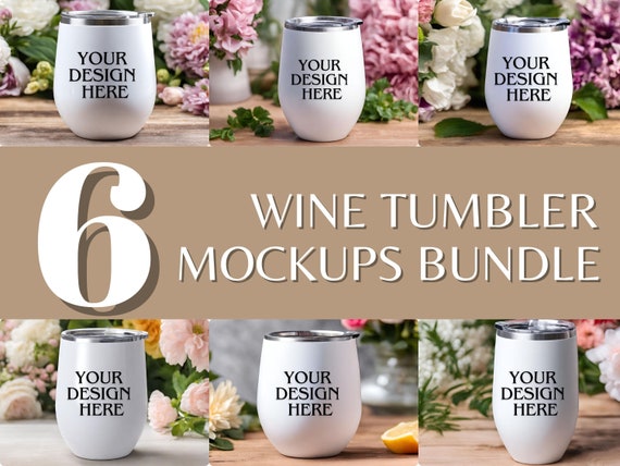 6-Pack Wine Tumbler Mockup Bundle | Floral & Classic Designs | High-Res PNG | Instant Download | Versatile Tumbler Mockup Set | PNG