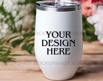 12 Oz Insulated Spring Wine Tumbler Mockup | Premium Spring Design | Customizable in JPG, PNG, PSD & Canva for Creative Projects