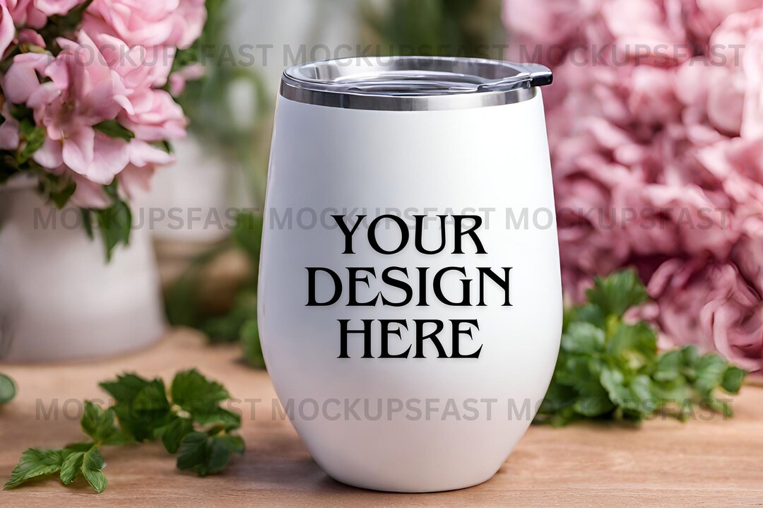 12 Oz Insulated Spring Wine Tumbler Mockup | Premium Spring Design ...