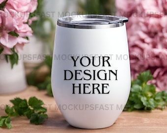 12 Oz Insulated Spring Wine Tumbler Mockup | Premium Spring Design | Customizable in JPG, PNG, PSD & Canva for Creative Projects