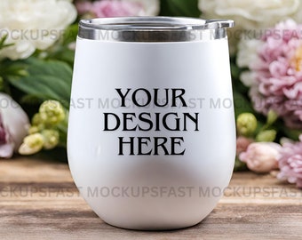 12 Oz Insulated Spring Wine Tumbler Mockup | Premium Spring Design | Customizable in JPG, PNG, PSD & Canva for Creative Projects