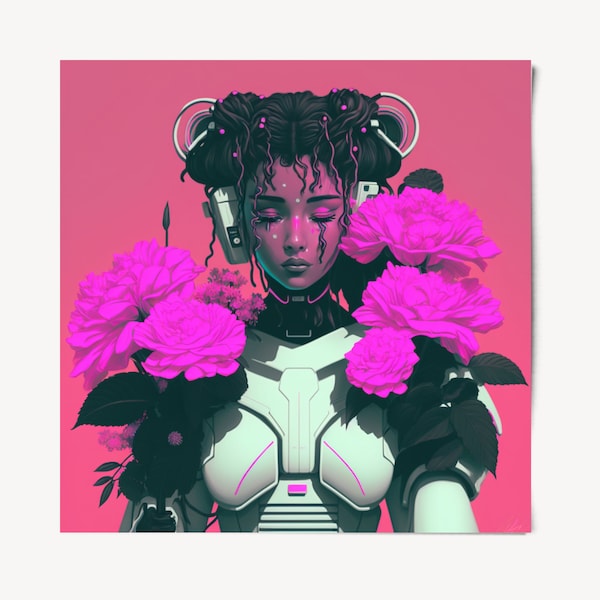 Ayala - Cyborg Flower Girl Digital Print, 4x4in