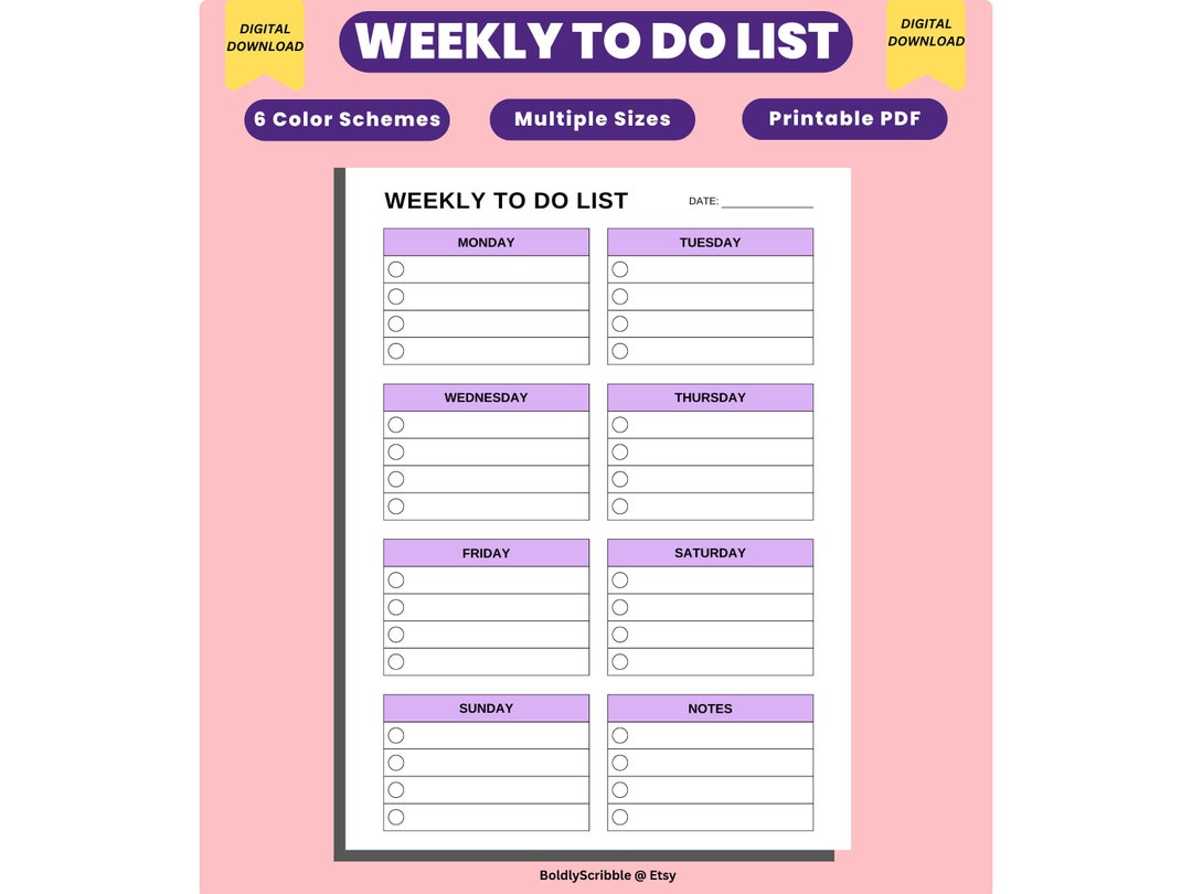Weekly to Do List Printable Minimal Weekly Schedule Weekly - Etsy