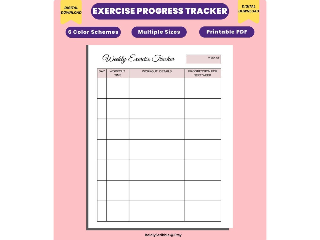 Weekly Exercise Log Printable Printable Workout Planner - Etsy