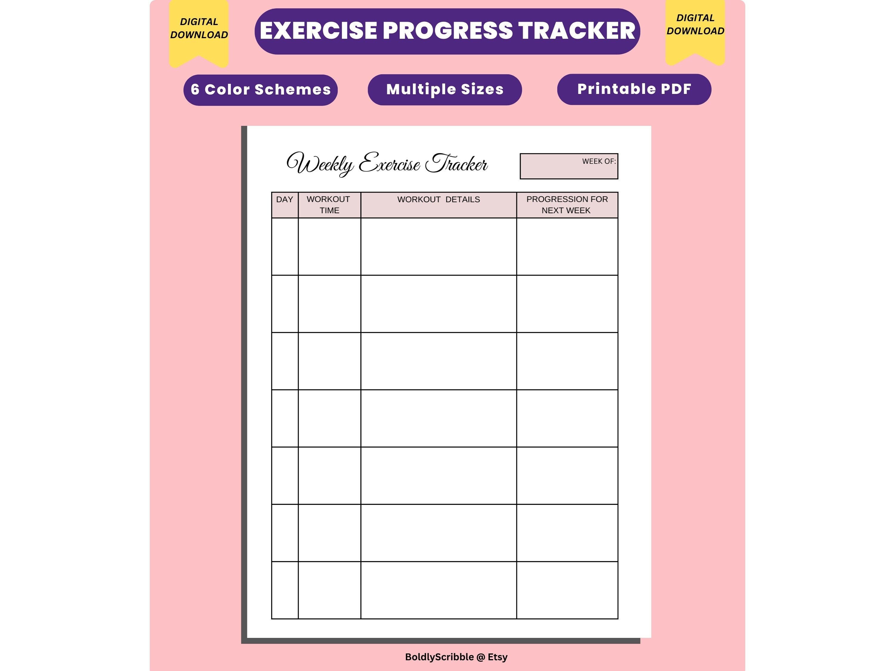 Weekly Exercise Log Printable Printable Workout Planner - Etsy