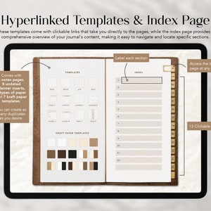 May include: A digital planner with 13 clickable tabs, an index page, and templates for notes, planners, and inserts. The planner comes with 8 types of paper and 7 kraft paper templates.