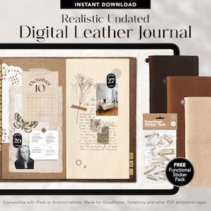 2025 Digital Planner Leather Digital Journal Undated Planner for iPad, Minimalist Digital Notebook for GoodNotes, Notability