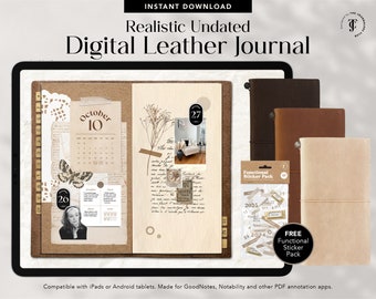 Leather Digital Journal, Undated Planner, GoodNotes, Notability (PDF)