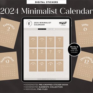 Adesivo calendario digitale 2024 in beige - Carta realistica con texture, inizio settimana di domenica e lunedì