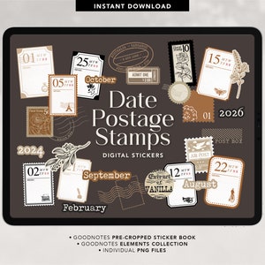Retro datumfrimärkesmärken – Digital Planner, GoodNotes (PNG)