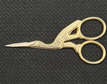 Forbici da ricamo vintage a forma di cicogna color oro