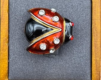 Jeweled Ladybug Brooch - Spring Summer Costume Jewelry