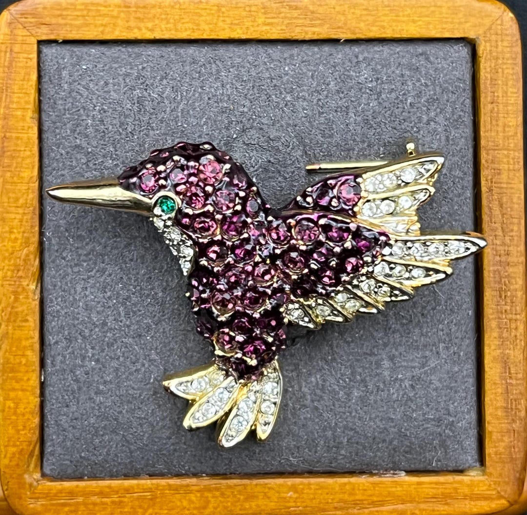 Hummingbird Jeweled Costume Jewelry Brooch - Etsy