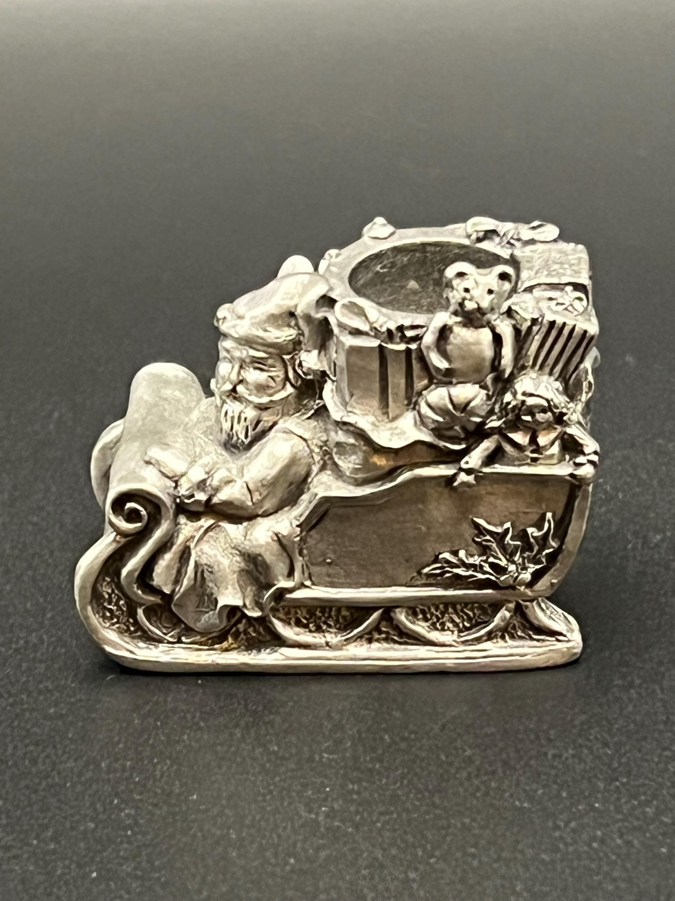 Figurine Père Noël En Métal Forgé/Soudé - Porte Bougie Chrome Argenté - Rare