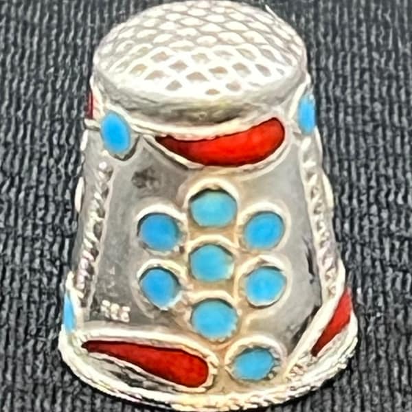 Rare Vintage .935 Silver Argentium Hand-painted Thimble