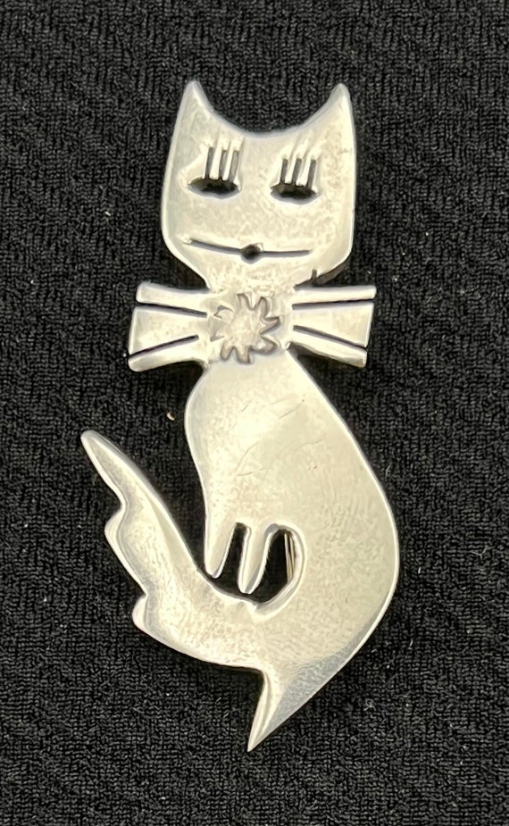 Vintage Taxco Cat Sterling Silver Pin -