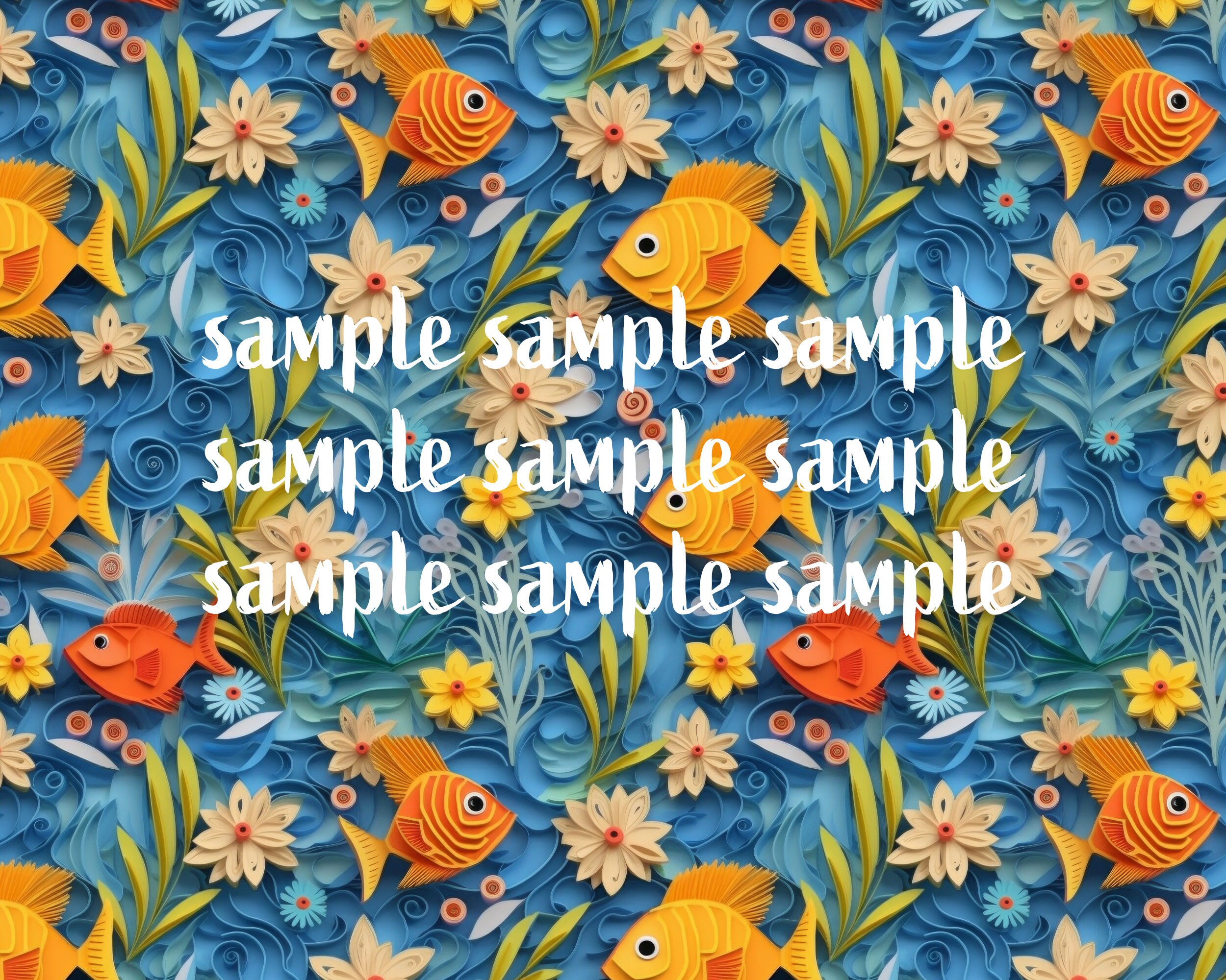 27 Seamless Underwater Quilling Patterns Fish, Seaweed, Bubbles