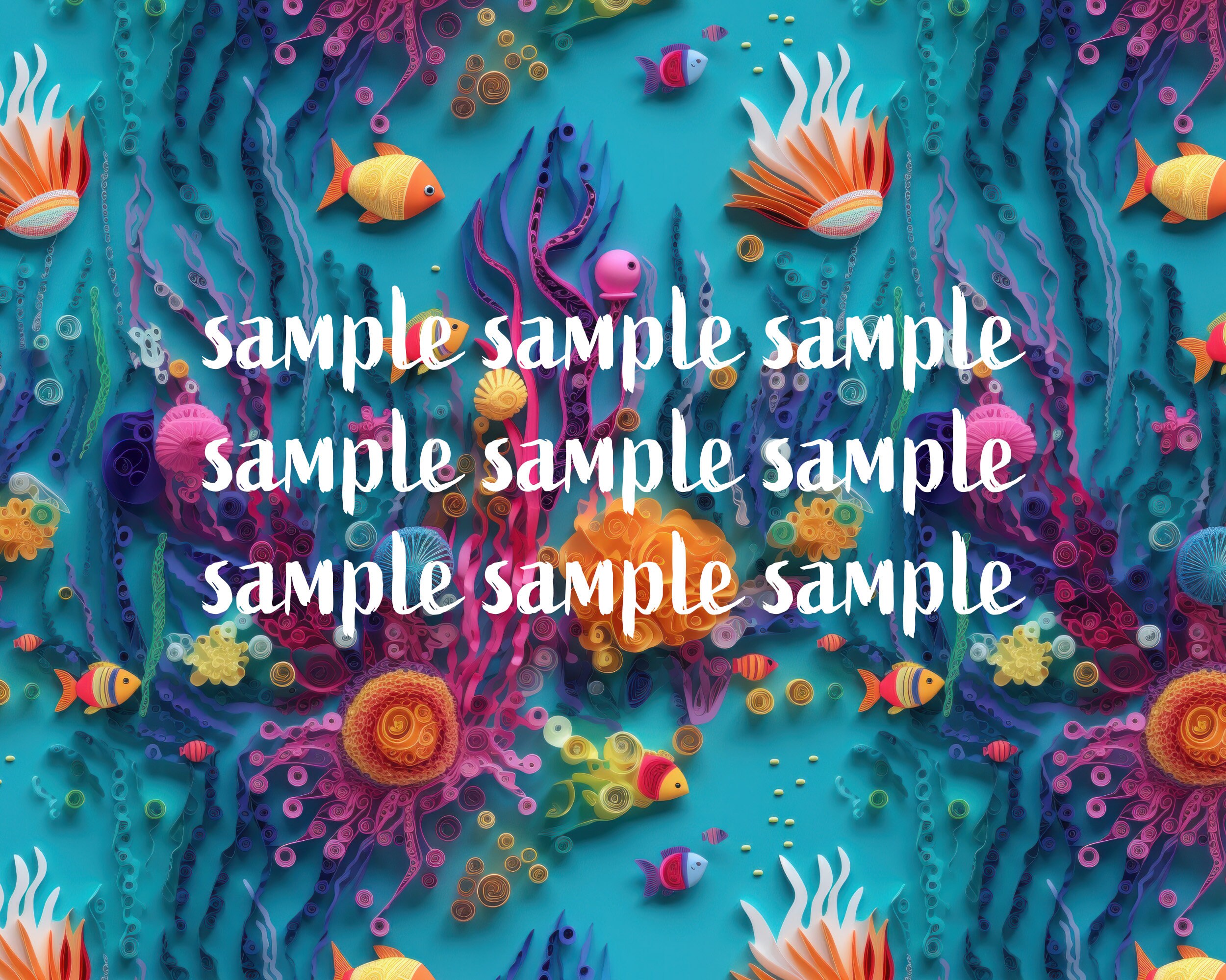 27 Seamless Underwater Quilling Patterns Fish, Seaweed, Bubbles