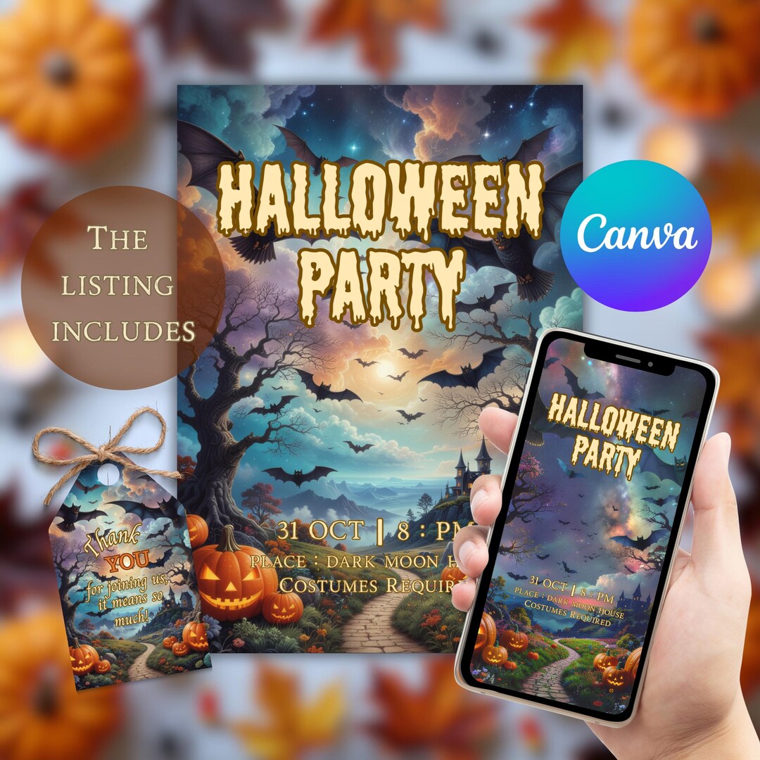 Editable Halloween Party Invitation | Canva Template | Spooky Vintage ...
