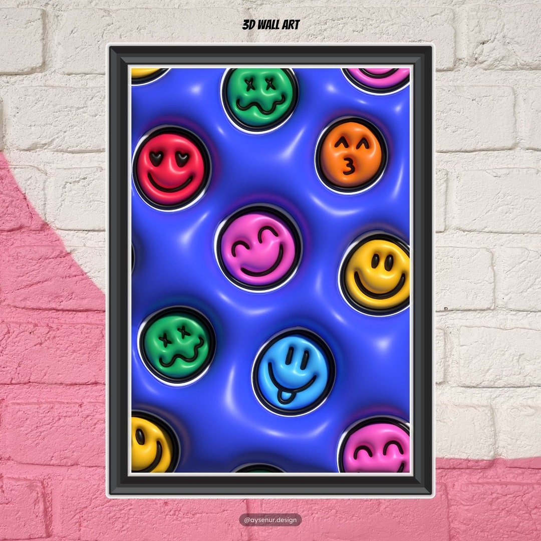 3D Emojis Wall Print, Funny Wall Decor, 3D Wall Decor, Printable Art