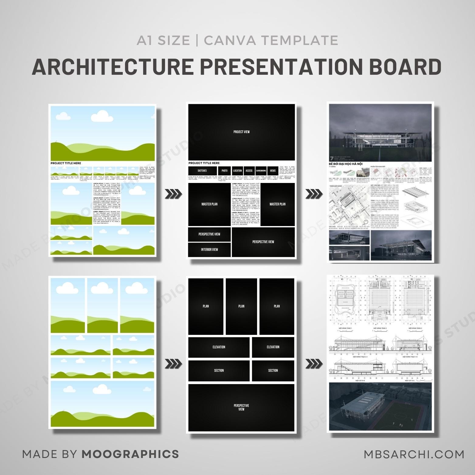 A1 Architecture Presentation Board Templates: Canva Layouts (digital ...