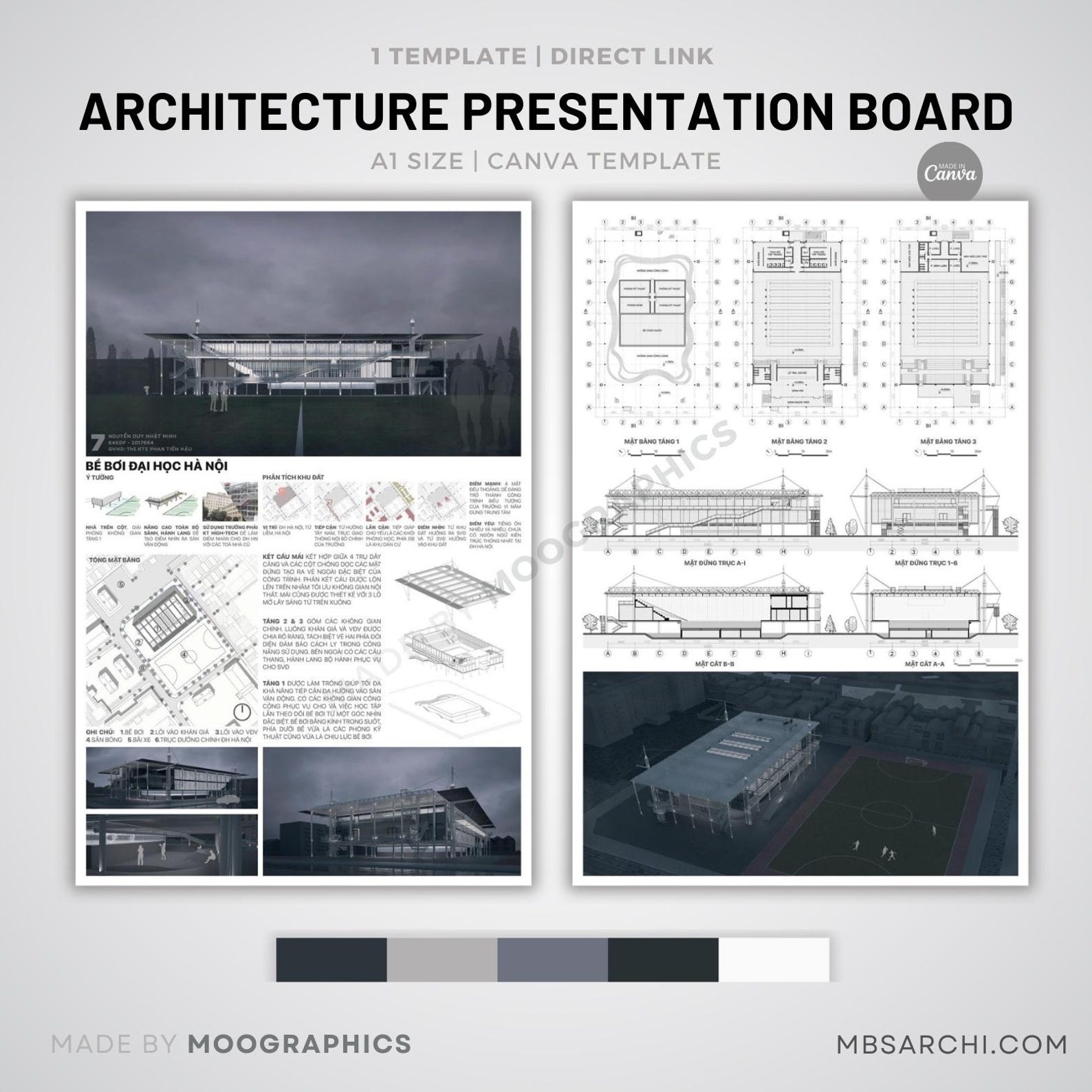 A1 Architecture Presentation Board Templates: Canva Layouts (digital ...