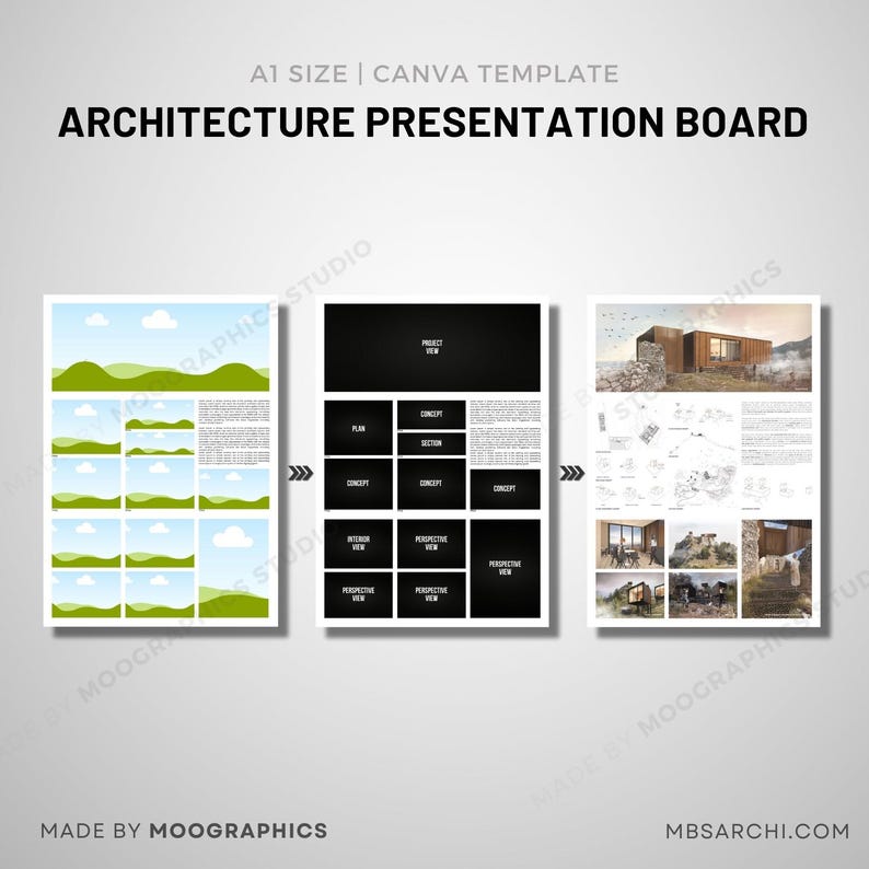 A1 Architecture Presentation Board Template: Editable Canva Layout ...