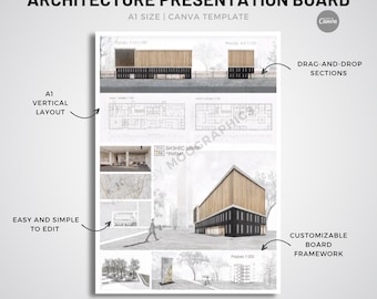 Plantilla de presentación de arquitectura A1: Diseño editable en Canva (descarga digital)