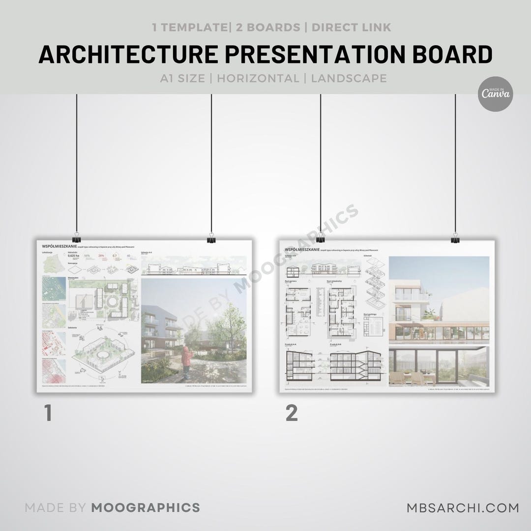 Architecture Presentation Board Template, A1 Landscape, Canva (digital ...