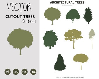 Paquete de vectores de árboles arquitectónicos: recortes de diseño paisajístico (descarga digital)