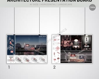 Plantilla para panel de presentación de arquitectura / Diseño horizontal A1 / Portafolio de diseño y póster para estudiantes / Plantilla editable de Canva