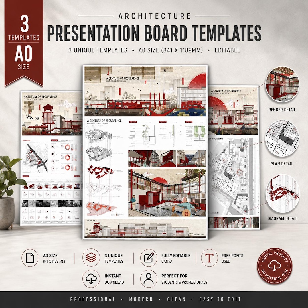Architecture Presentation Board Template A0 | 3 Layouts | Canva ...