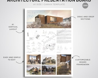 Plantilla de presentación de arquitectura A1: Diseño editable en Canva (descarga digital)