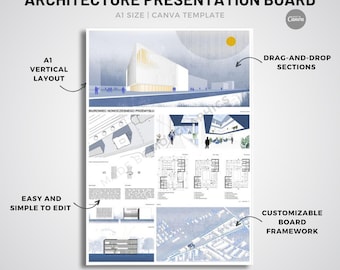 Plantilla de presentación de arquitectura: Diseño A1 editable en Canva (descarga digital)