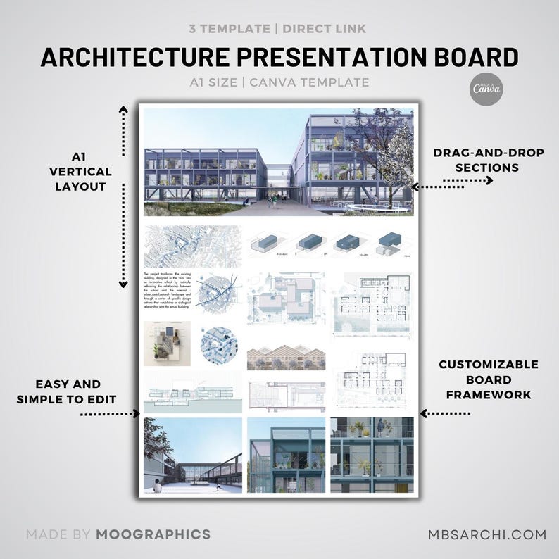 Architecture Presentation Board Template: Editable A1 Canva Layout - Etsy