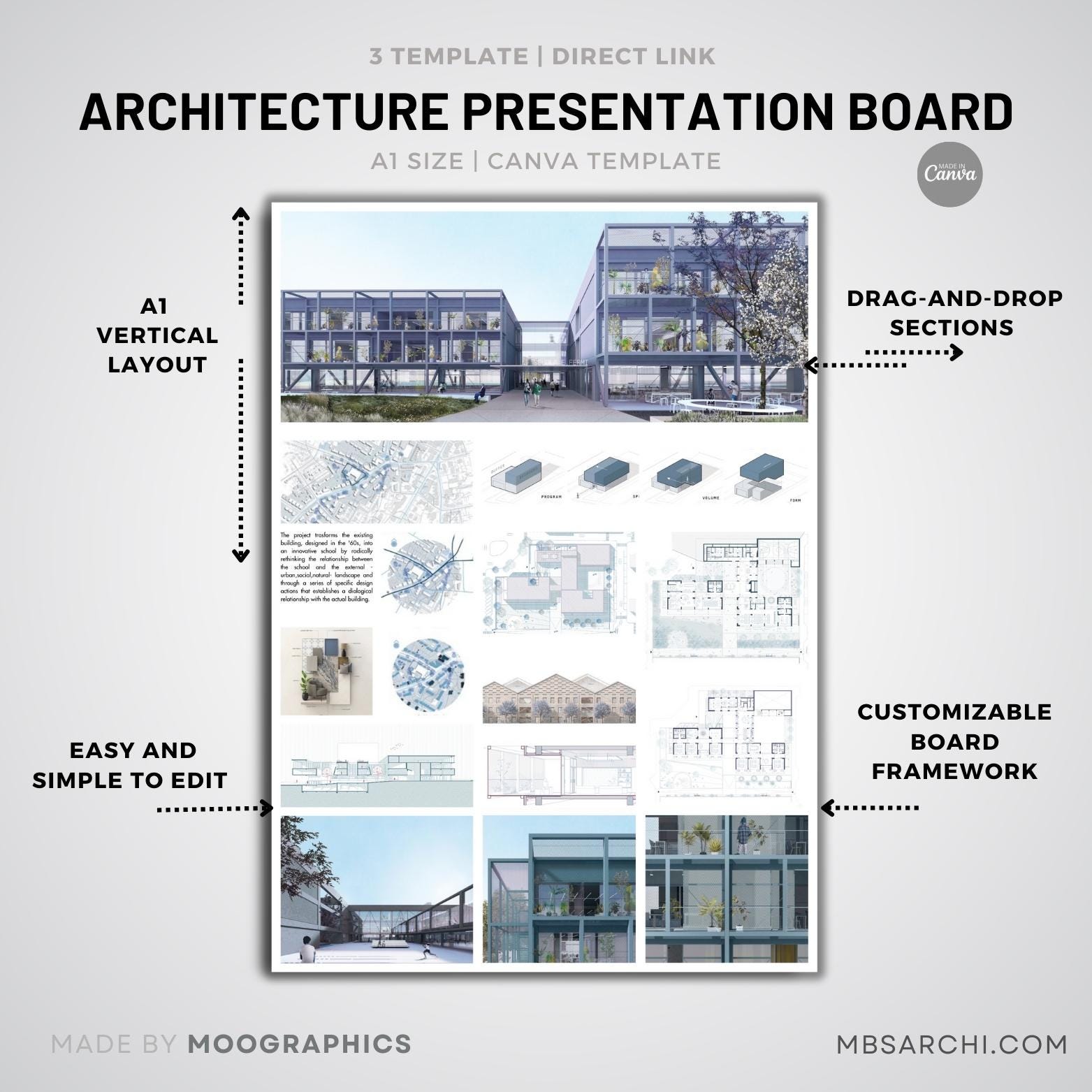 Architecture Presentation Board Template: Editable A1 Canva Layout - Etsy