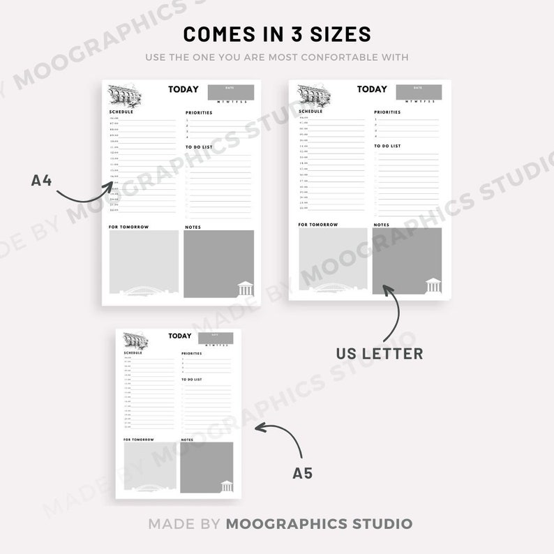 Architect Daily Planner Printable: Undated To-do List (A4/A5/US Letter ...