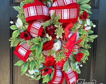 Crawfish Wreath, Front Door Hanger, Summer swag, Louisiana, Crawfish Door Wreath, Gift, Housewarming,  Porch and Patio Decor