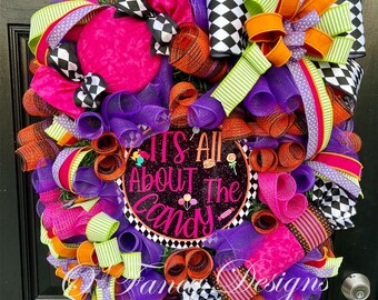 Halloween Wreath: Bold Trick or Treat Door Decor, candy attachments.