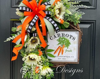 Carrot Sunflower Wreath, Farmhouse Door Swag