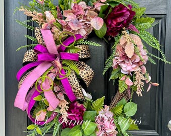Fall Grapevine Wreath: Autumn Front Door Decor, leopard print ribbon.