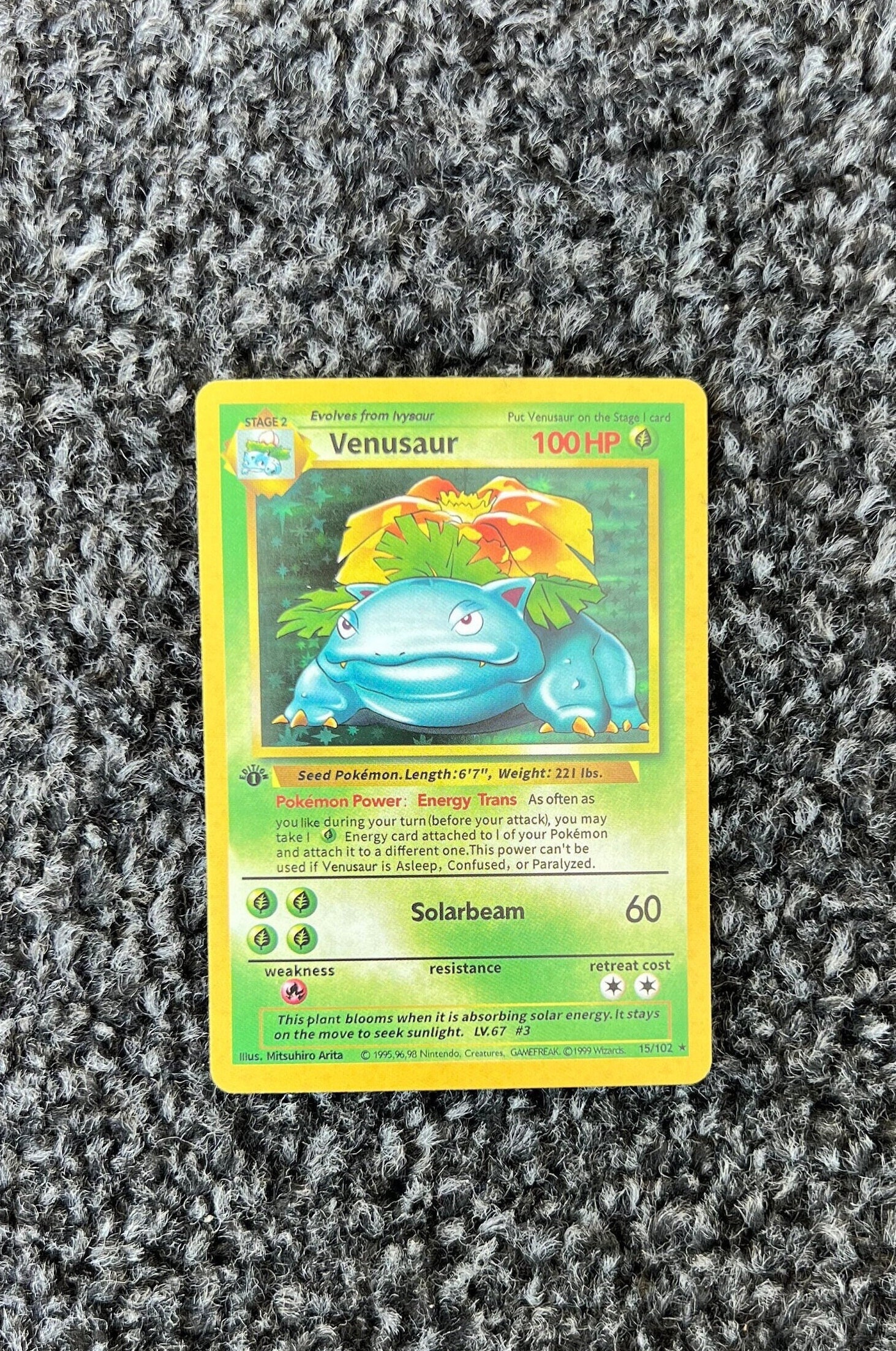 Venusaur Base Set 15/102 1st Edition Handmade Holo Proxy Card