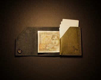 Shroud Minimalist EDC Leather Wallet Cardholder | Real Veg Tanned Italian Leather - Black & Green