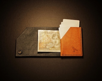 Shroud Minimalist EDC Leather Wallet Cardholder | Real Veg Tanned Italian Leather - Black & Orange