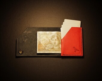 Shroud Minimalist EDC Leather Wallet Cardholder | Real Veg Tanned Italian Leather - Black & Red