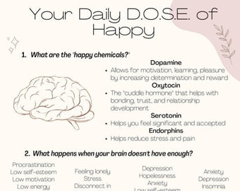 Dose of Happy Mental Health Handout for Therapy, DOSE Neurotransmitters, Counselors, Group and Individual, Depression and Anxiety Worksheet